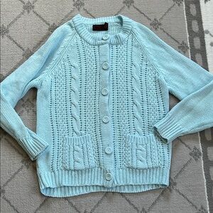 Vintage Exclusive Imports Cable-Knit Button Front Cardigan in Light Blue